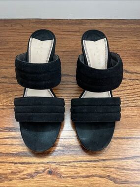 Sandro Black Double-strap True Love Embroidered Slide Sandal Heels